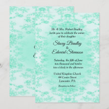 Mint Green Damask Wedding Invitation