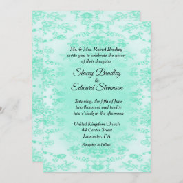 Mint Green Damask Wedding Invitation Kaart