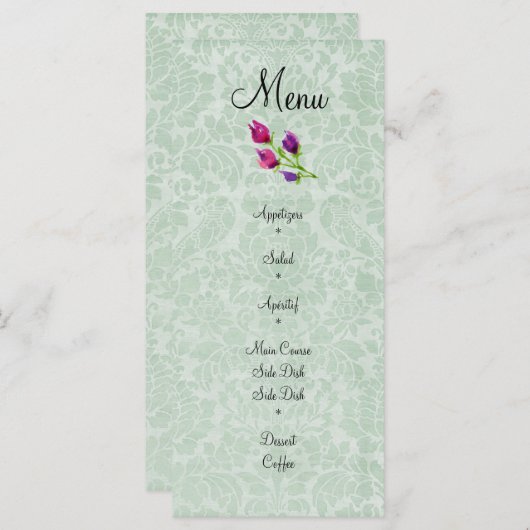 Mint Green Damask Wedding Menu Rack Kaart 4 "x 9" (Voorkant / Achterkant)