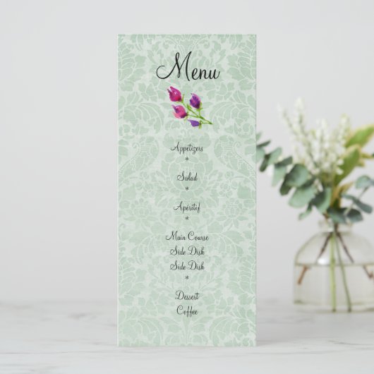 Mint Green Damask Wedding Menu Rack Kaart 4 "x 9" (Staand voorkant)