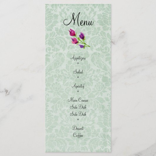 Mint Green Damask Wedding Menu Rack Kaart 4 "x 9" (Voorkant)