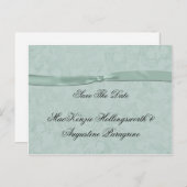 Mint Green Damask with Mint Ribbon De datum opslaa Aankondigingskaart (Voorkant / Achterkant)