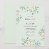 Mint Green Delicate Botanical Wedding Kaart (Voorkant / Achterkant)
