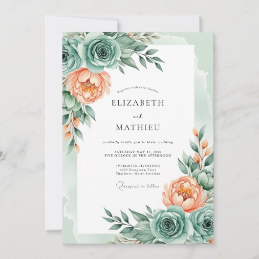 Mint Green Delicate Spring Wedding Kaart (Voorkant)
