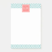 Mint Green Diamonds Pattern en Monogram Post-it® Notes (Voorkant)