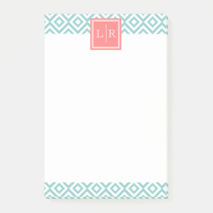 Mint Green Diamonds Pattern en Monogram Post-it® Notes