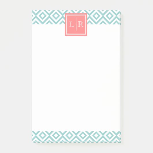 Mint Green Diamonds Pattern en Monogram Post-it® Notes (Voorkant)