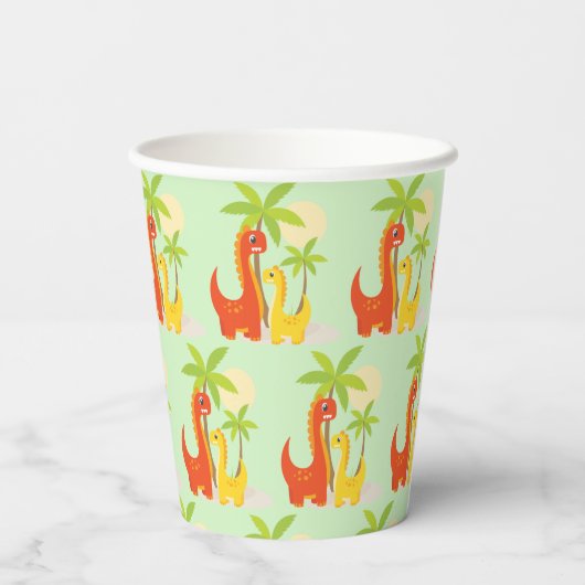 Mint Green Dinosaur Paper Cup voor kinderfeestjes Papieren Bekers (Achterkant)