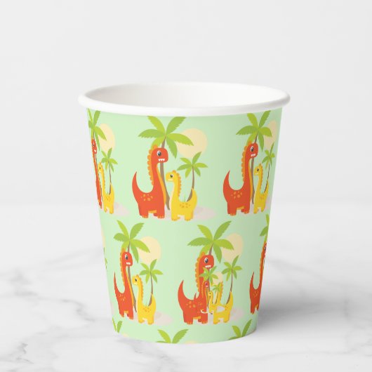 Mint Green Dinosaur Paper Cup voor kinderfeestjes Papieren Bekers (Voorkant)