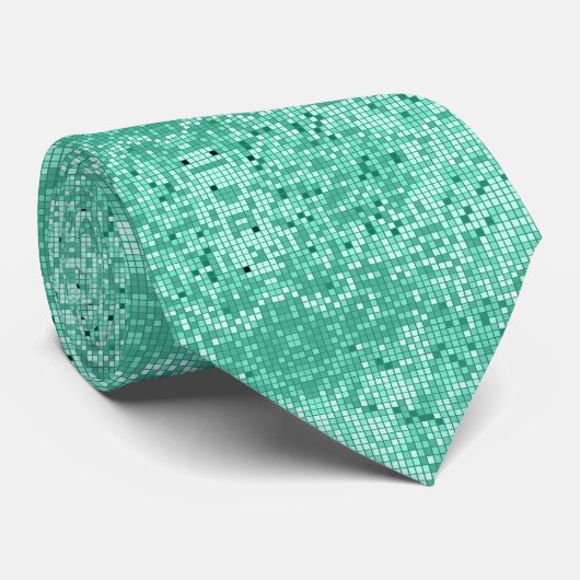 Mint-Green Disco Glitter & Sparkles Pattern Stropdas (Opgerold)