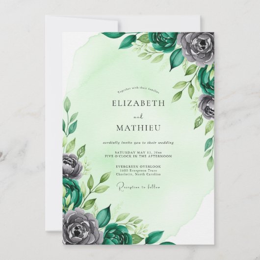 Mint Green Distinguished Botanical Wedding Kaart (Voorkant)