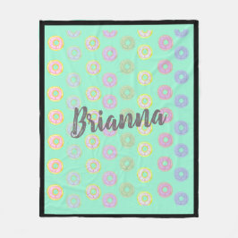 Mint Green Donut Custom Name Medium Fleece Blanket