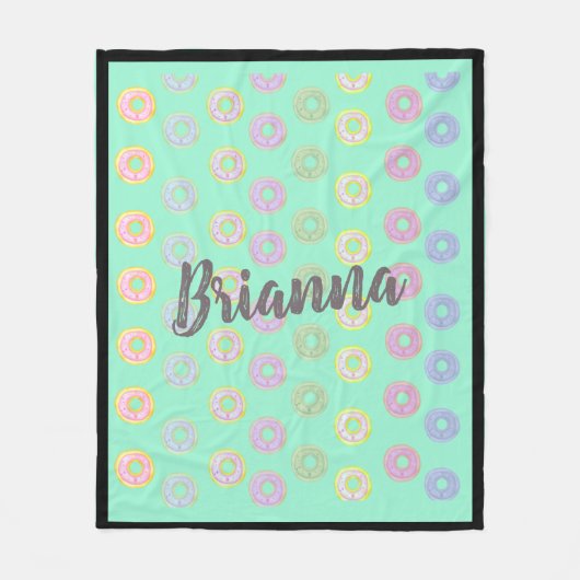 Mint Green Donut Custom Name Medium Fleece Blanket Deken (Voorkant)