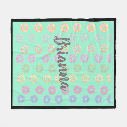 Mint Green Donut Custom Name Medium Fleece Blanket Deken (Voorkant (Horizontaal))