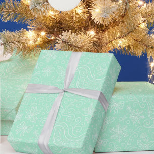 Mint Green Doodle Christmas Sleigh Pattern Cadeaupapier
