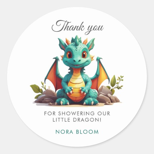 Mint Green Dragon Baby shower Bedankt Sticker (Voorkant)