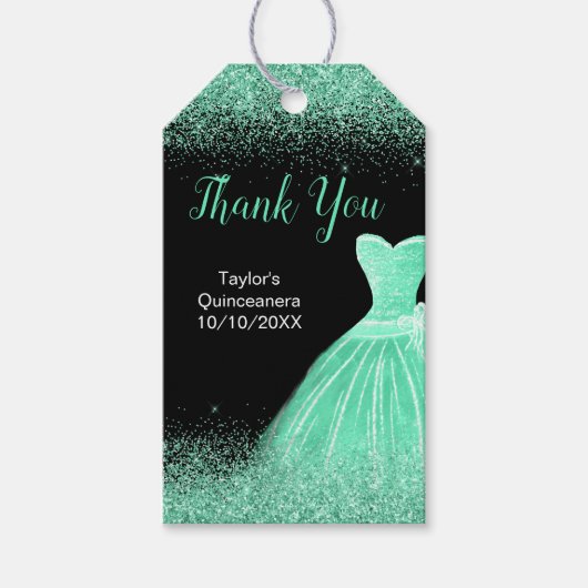 Mint Green Dress Faux Glitter Quinceanera Cadeaulabel (Voorkant)