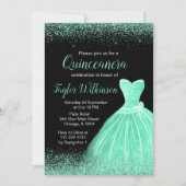 Mint Green Dress Faux Glitter Quinceanera Kaart (Voorkant)