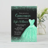 Mint Green Dress Faux Glitter Quinceanera Kaart (Staand voorkant)