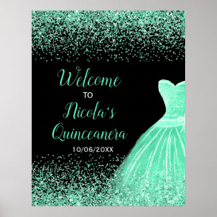 Mint Green Dress Faux Glitter Quinceanera Welkom Poster