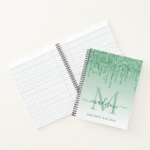Mint Green Drips Glitter Sparkle Monogram Script Notitieboek (Binnen)