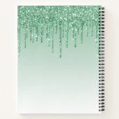 Mint Green Drips Glitter Sparkle Monogram Script Notitieboek (Achterkant)