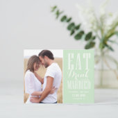 Mint Green Eat, Drink en getrouwd zijn Save the Da Aankondigingskaart (Staand voorkant)