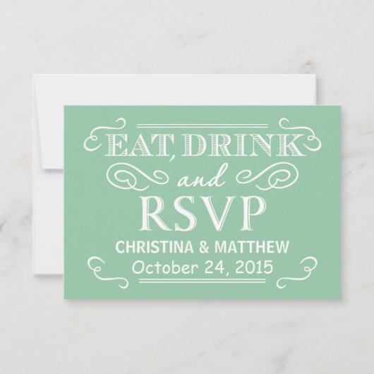 Mint Green Eat Drink & RSVP Rustic Wedding Reply (Achterkant)