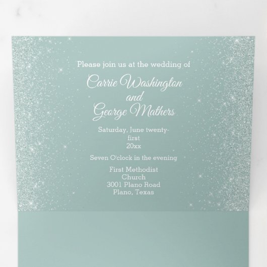 Mint Green Elegance bruiloft Drieluik Uitnodiging (Binnenzijde eerst)