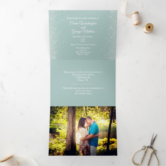 Mint Green Elegance bruiloft Drieluik Uitnodiging (Binnen)