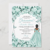 Mint Green Elegant Floral Quinceanera Kaart (Voorkant)