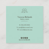  Mint Green Elegant Gestreepte Bakkerij Logo Vierkante Visitekaartje (Achterkant)