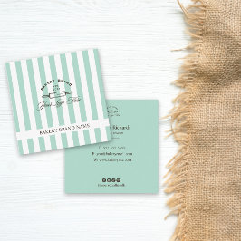  Mint Green Elegant Gestreepte Bakkerij Logo Vierkante Visitekaartje
