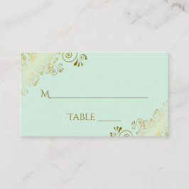 Mint Green Elegant Gold Frills Wedding Escort Kaar Plaatskaartje