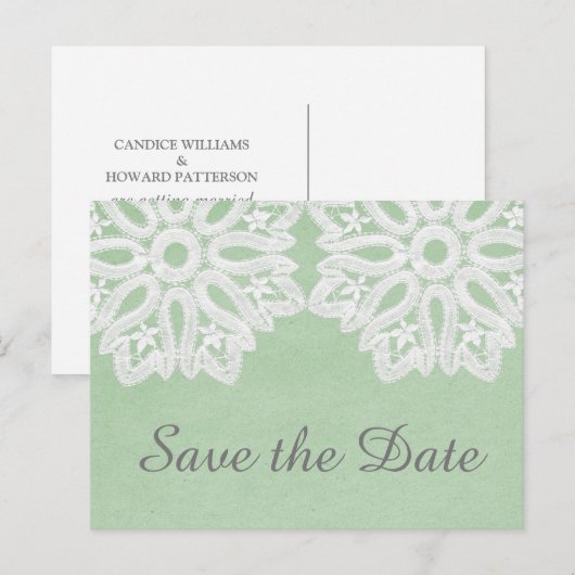 Mint Green Elegant Lace Save the Date Briefkaart (Voorkant / Achterkant)