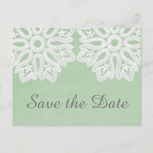 Mint Green Elegant Lace Save the Date Briefkaart (Voorkant)