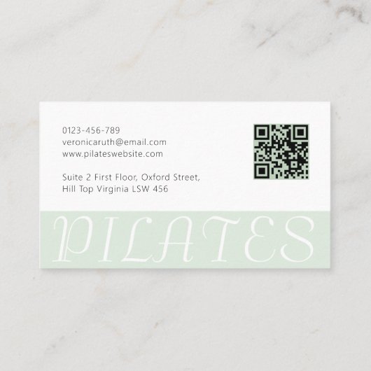 Mint Green Elegant Minimalistische Pilates QR-code Visitekaartje (Achterkant)