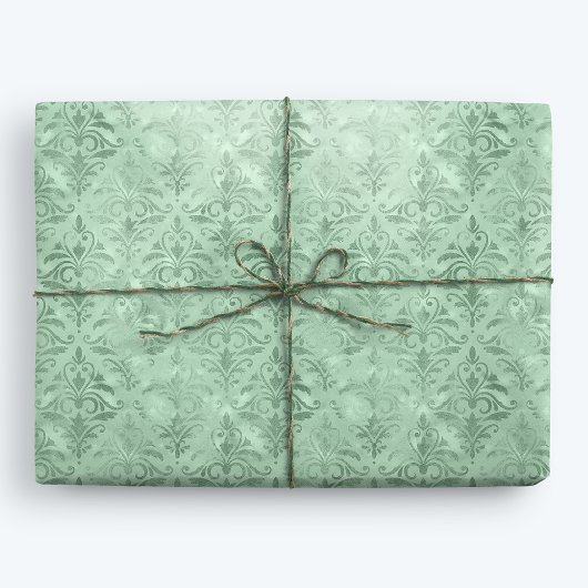 Mint Green Elegant Victoriaans Damask Cadeaupapier