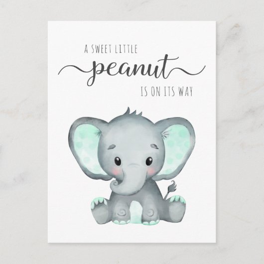 Mint Green Elephant Baby shower Uitnodiging Briefkaart (Voorkant)