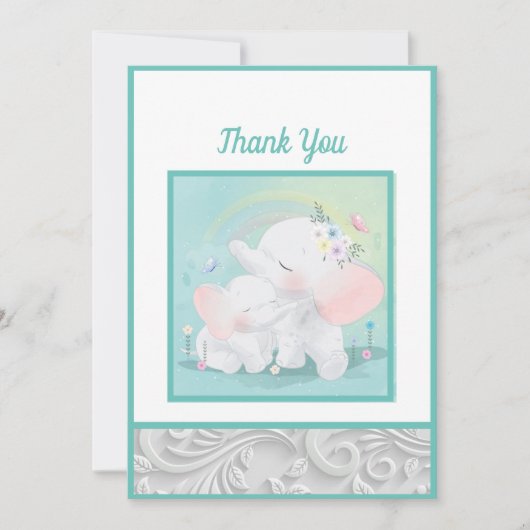 Mint Green Elephant Boy Girl Baby shower Bedankkaart (Voorkant)