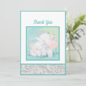 Mint Green Elephant Boy Girl Baby shower Bedankkaart (Staand voorkant)