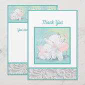 Mint Green Elephant Boy Girl Baby shower Bedankkaart (Voorkant / Achterkant)