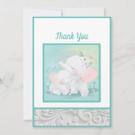 Mint Green Elephant Boy Girl Baby shower Bedankkaart