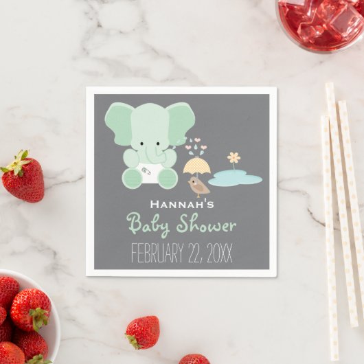 Mint Green Elephant in Luiers Vogel Baby shower Servet (Insitu)