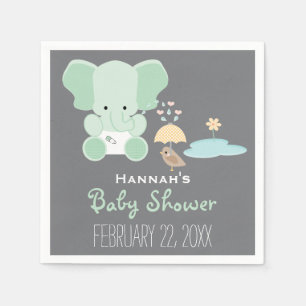 Mint Green Elephant in Luiers Vogel Baby shower Servet