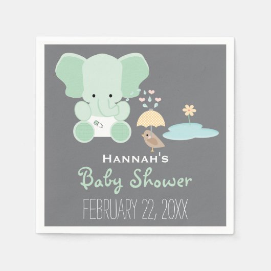 Mint Green Elephant in Luiers Vogel Baby shower Servet (Voorkant)