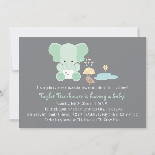 Mint Green Elephant Little Bird Baby shower Kaart (Voorkant)