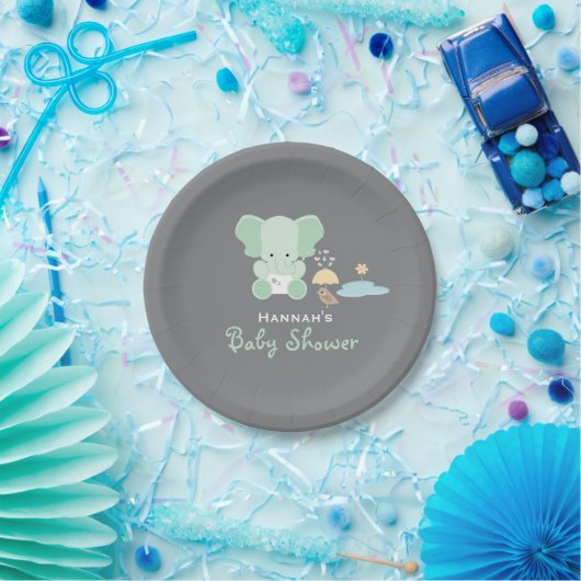 Mint Green Elephant Little Bird Baby shower Papieren Bordje (Feest)