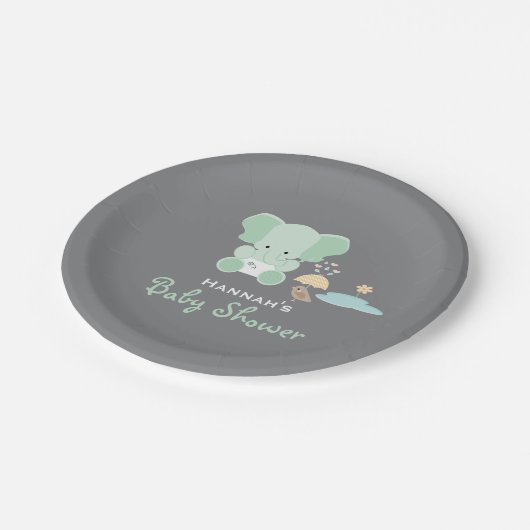 Mint Green Elephant Little Bird Baby shower Papieren Bordje (Gekanteld)