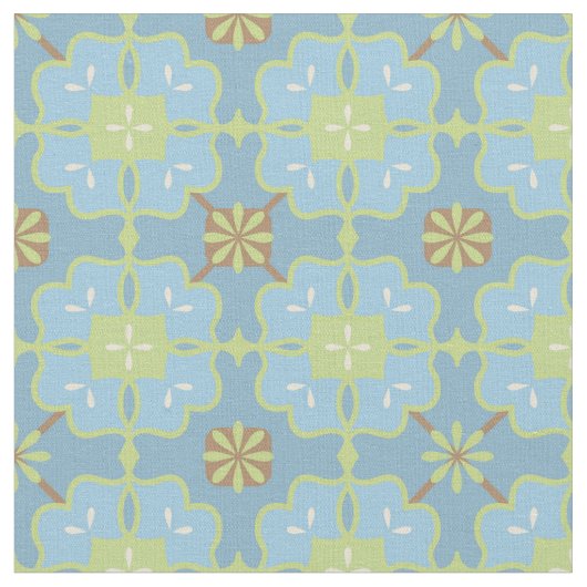 Mint Green en Blue |  Floral Pattern Stof (Close Up)